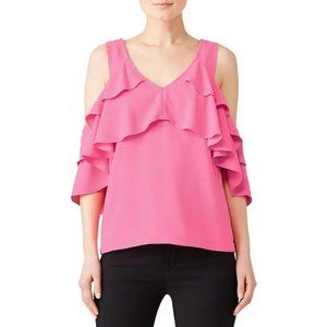 Trina Turk Pink Sebastapol‎ Ruffle Top Barbie Barbiecore Cold Shoulder Sz XS